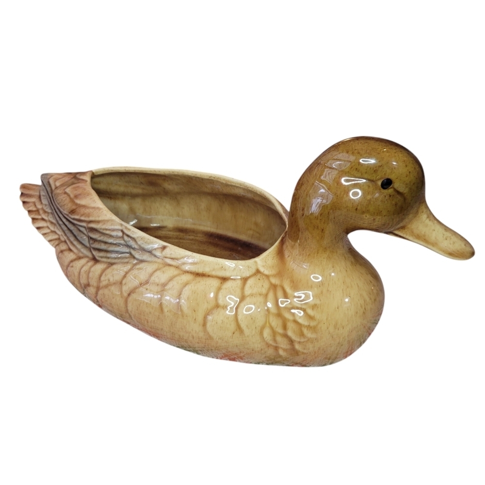Brown Speckled Duck Planter Gloss Finish Unknown Brand